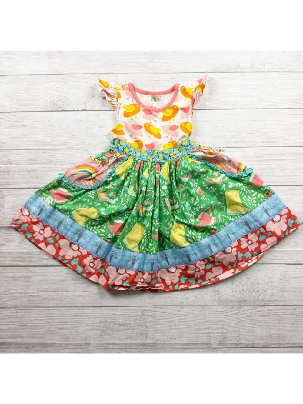 WildFlowers Girls Multicolor Tiered Spring Dress Vibrant Bird Print Cotton 6